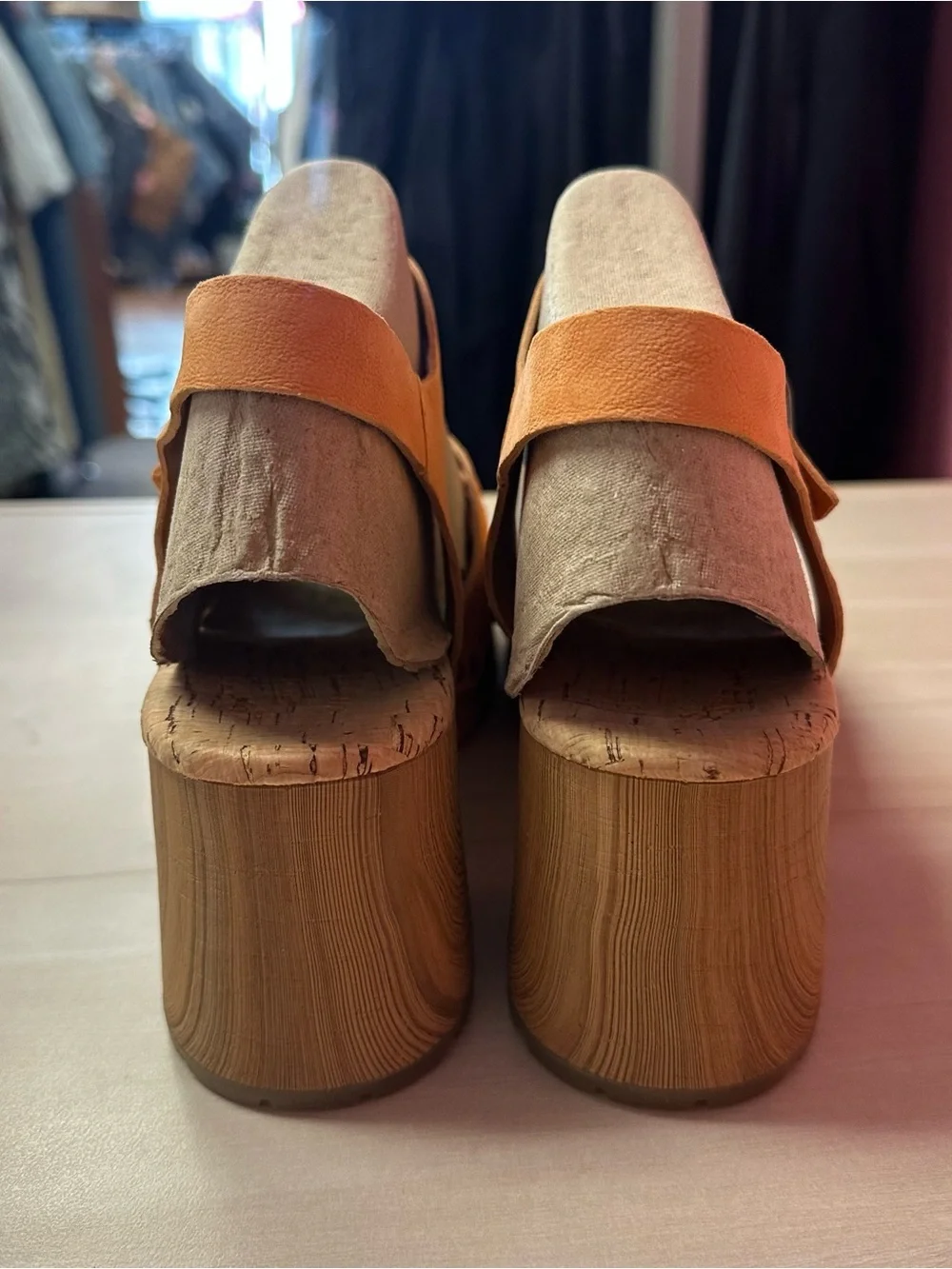 Kork-Ease Orange Leather Crisscross Platform Sandals